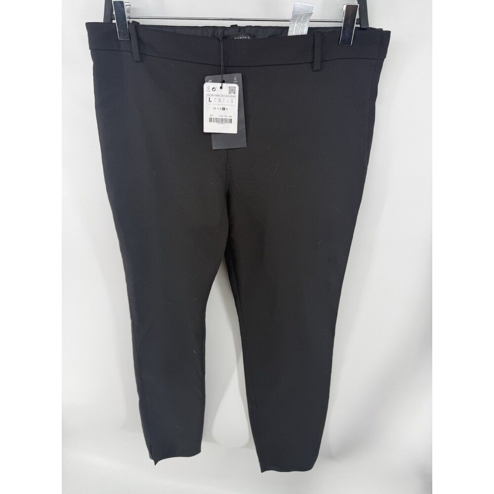 Zara High Waist Black Slit Hem Leggings Pants Trousers Size L NWT
